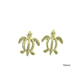 14K Gold Petro Honu Earrings -Green