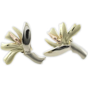 14K Gold Tri-color Bird of Paradise Post Earrings