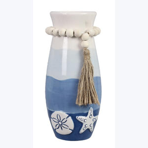 Ceramic Ombre Vase with Beaded Tassel- 8"