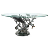 "Dolphin Seaworld" Modern Brass and Glass Coffee Table - 21" x 42" x 24" 