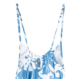 Ladies Hawaiian Spaghetti Strap Plumeria Print Dress- Blue