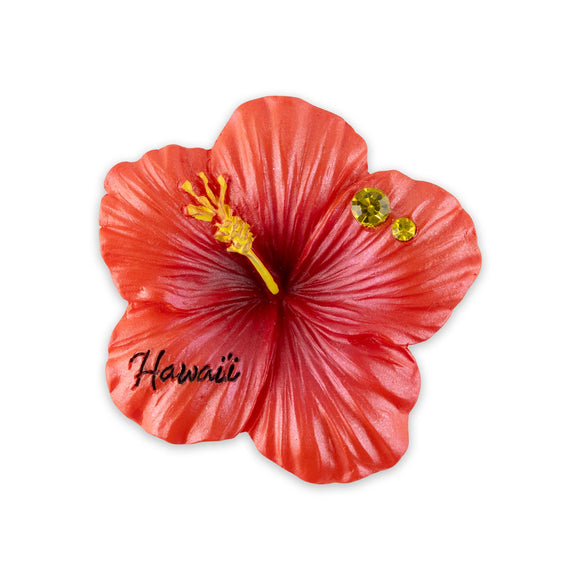 Hand-Painted Hibiscus Refrigerator Magnet- Red - The Hawaii Store