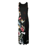 Royal Hawaiian Creations Floral Piped Dress with Zipper- Black