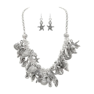 "Big Sea Life" Silver Charm Necklace and Earrings Set - The Hawaii Store