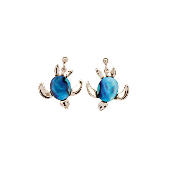 Ariki Genuine Paua & Palladium Sea Turtle Earrings