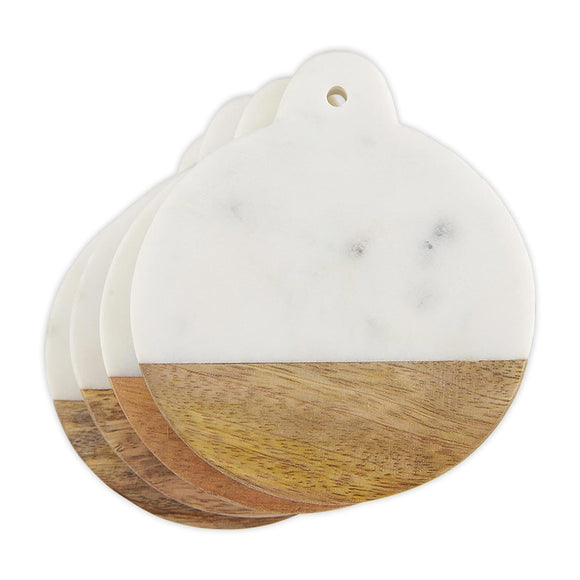 Round Marble and Wood Coaster Set 