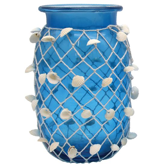 Dennis East Blue Glass Vase with Shells & Netting 