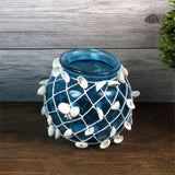  Glass Vase with Shells & Netting- Blue