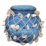  Glass Vase with Shells & Netting- Blue