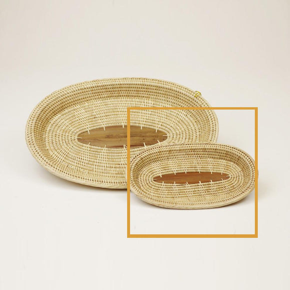 Mini Woven Oval Tray w/Palm Wood Center