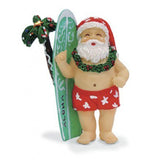 "Surfboard Santa" Hand-Painted Hawaiian Christmas Ornament 