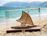 Fijian Drua Twin Hull Scale Model with Display Platform and Acrylic Case