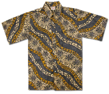 Go Barefoot Men's "Floral Wave" Hawaiian Aloha Shirt- Black