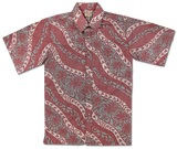 Go Barefoot Men's "Floral Wave" Hawaiian Aloha Shirt- Burgundy 