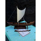 Hand-carved Hawaiian Fishing Canoe Replica with Sail 
