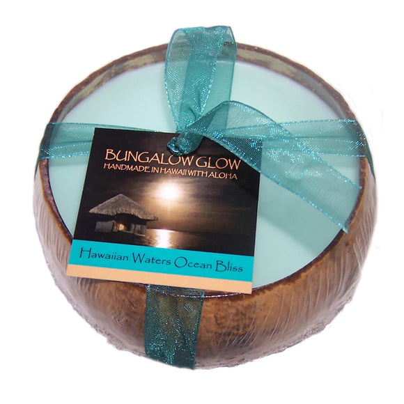 Bungalow Glow ''Hawaiian Waters'' Coconut Shell Soy Candle- 12 oz.