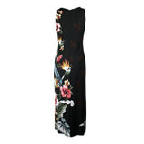 Royal Hawaiian Creations Floral Piped Dress with Zipper- Black