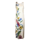 Royal Hawaiian Creations Floral Piped Dress with Zipper- Beige
