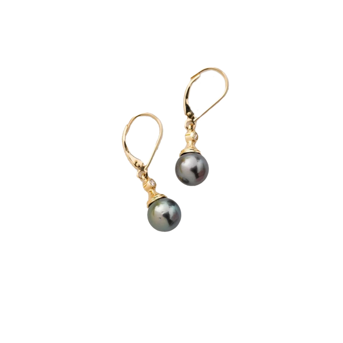 14K Gold Black Pearl Dangle Earrings with Either Diamonds or