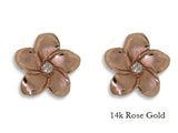 14K Rose Gold Plumeria Earrings with Diamond or Cubic Zirconia Accents