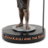 Cold cast bronze statuette of Hamana Kalili and the shaka hand sign.