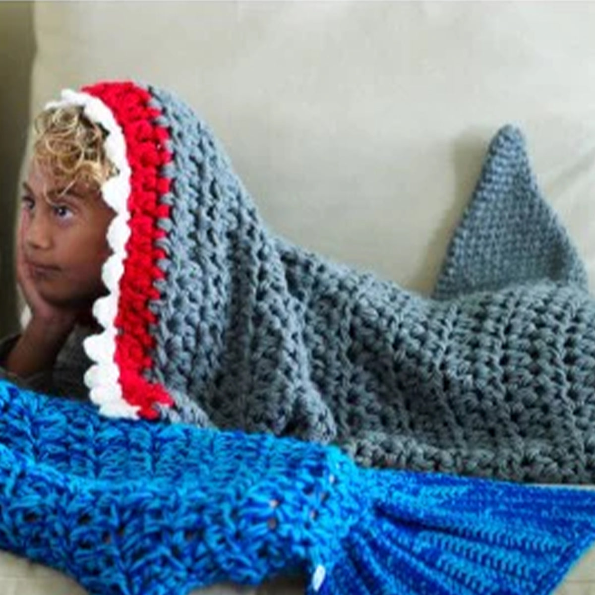 Shark Tail Knit Child's Blanket, 56-Inches