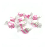 Pink & white individually wrapped taffy pieces