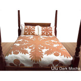 Hand-Sewn Island-Inspired Quilt King Bedspread- Ulu Dark Mocha