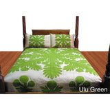 Hand-Sewn Island-Inspired Quilt King Bedspread- Ulu Green