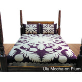 Hand-Sewn Island-Inspired Quilt King Bedspread-Ulu Mocha on Plum