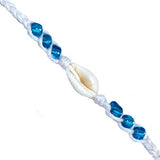 VivaLife Linen Cowry Wishlet Bracelet with Light Blue Beads