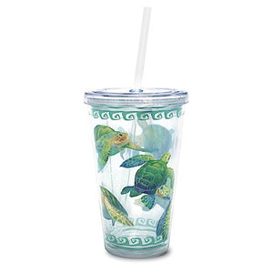 Swimming Honu Acrylic Tumbler with Straw, 16-Ounce