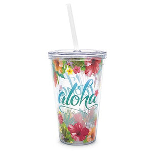 "Aloha Floral" Acrylic Tumbler with Straw- 16 oz.