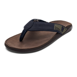 Olukai "Tuahine" Men's Trench Blue/Dark Wood Leather Sandals