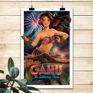 "Oahu" Travel Poster- 11" x 17" by Kat Reeder