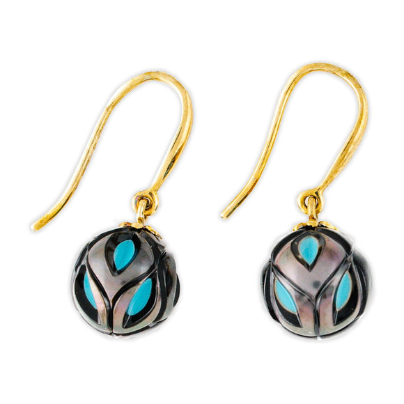 14-Karat Gold Tahitian Pearl and Turquoise Bead Earrings - The Hawaii Store