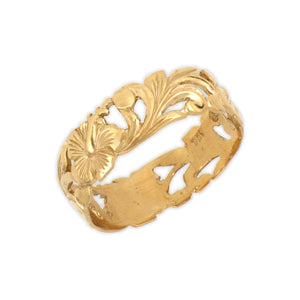 14K Gold Scroll Plumeria Cutout Ring (8MM)
