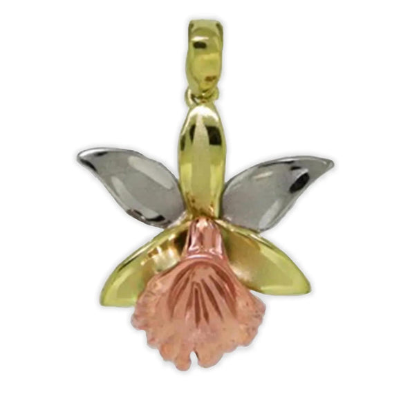 14K Gold Tri-color Orchid Pendant - Polynesian Cultural Center