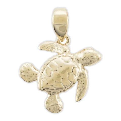 14K GOLD Turtle Honu Fish Hook Hawaiian Scroll Pendant 