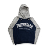 Grey Hoodie with Blue Coloring and the logo that says Polynesian Cultural Center