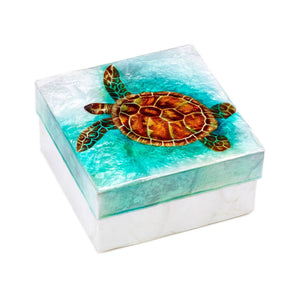 Kubla Crafts Sea Turtle Capiz Shell Box- 4" x 4" - The Hawaii Store