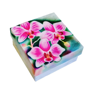 Kubla Crafts Hand-painted Orchid Capiz Box- 4" x 4" - The Hawaii Store