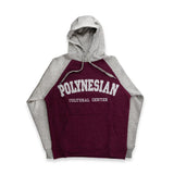 Grey Hoodie with Red Coloring and the logo that says Polynesian Cultural Center
