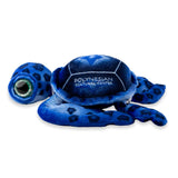 Dark blue turtle with big blue eyes and logo on its shell that says Polynesian Cultural Center