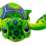 Green Sea Turtle Plush with big eyes. "Hawaii" imprint on side of shell front view