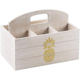 6" White Wood Caddy w/Pineapple - Polynesian Cultural Center