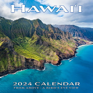 Hawaiian Calendar That shows a drone shot angle of part of the island