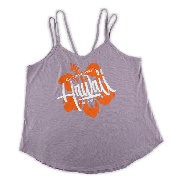 Bright Hibiscus Women's Strap Tank Top-  Gray