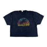 Women's Cropped Navy Tropical Stripes Tee Shirt- 2XL