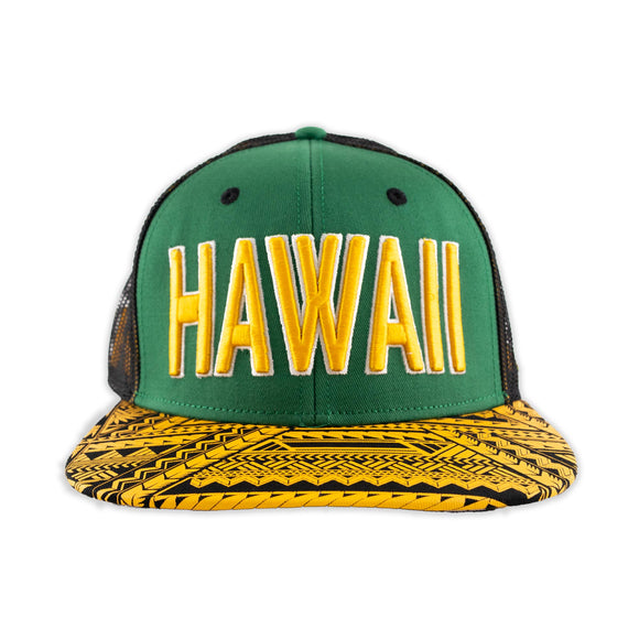 Hawaii Green & Yellow Flat Bill Ball Cap